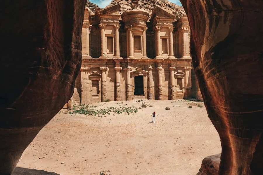 The Treasury at Petra carved into red sandstone
