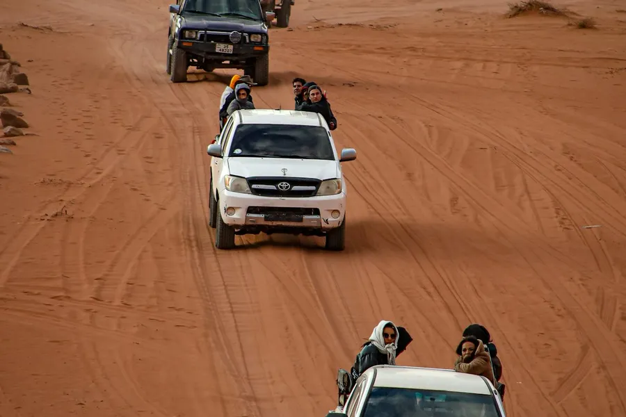 Wadi Rum desert with red sand dunes